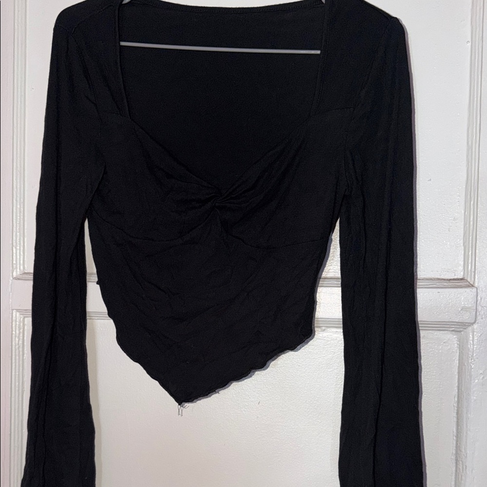 SHEIN Black Ruched Long Sleeve Blouse
